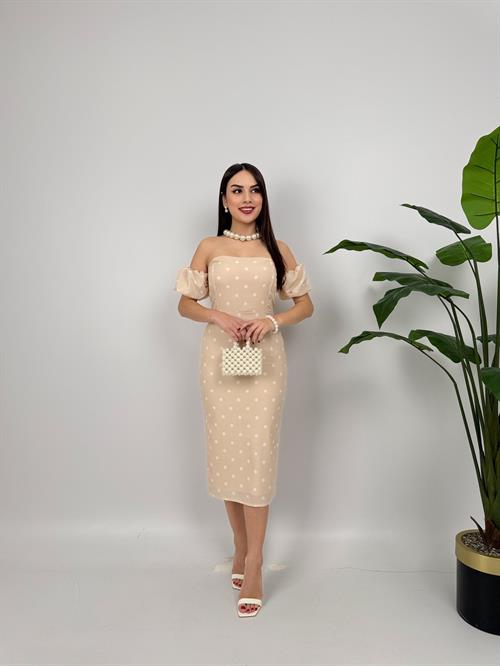 Wholesale Polka Dot Pattern Balloon Sleeve Crepe Dress