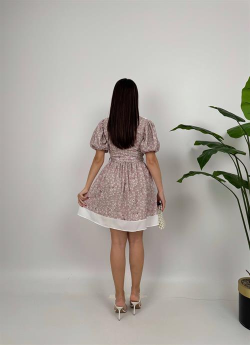 2088 YAKA DETAY KREP MİNİ ELBİSE