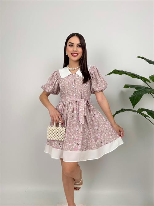 2088 YAKA DETAY KREP MİNİ ELBİSE