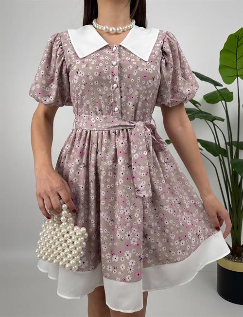 2088 YAKA DETAY KREP MİNİ ELBİSE