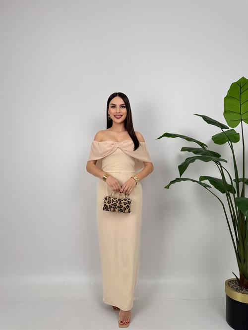 2091 STRAPLEZ ŞİFON GARNİLİ ATLAS GLOPLU ELBİSE