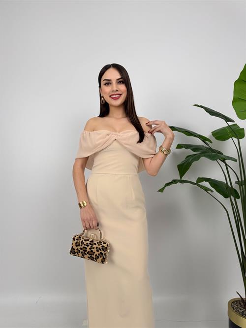 2091 STRAPLEZ ŞİFON GARNİLİ ATLAS GLOPLU ELBİSE