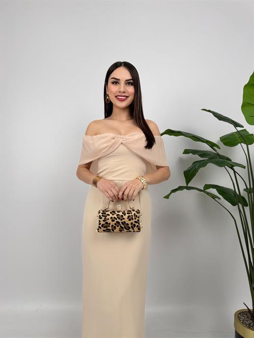 2091 STRAPLEZ ŞİFON GARNİLİ ATLAS GLOPLU ELBİSE