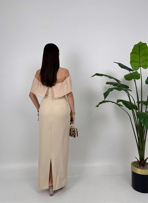 2091 STRAPLEZ ŞİFON GARNİLİ ATLAS GLOPLU ELBİSE