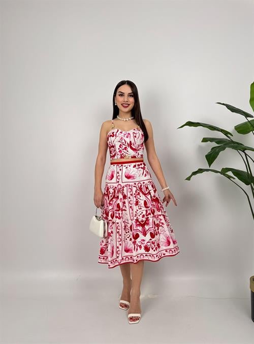 Wholesale Patterned Crepe Double Set with Bustier