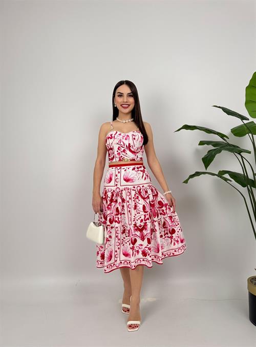 Wholesale Patterned Crepe Double Set with Bustier