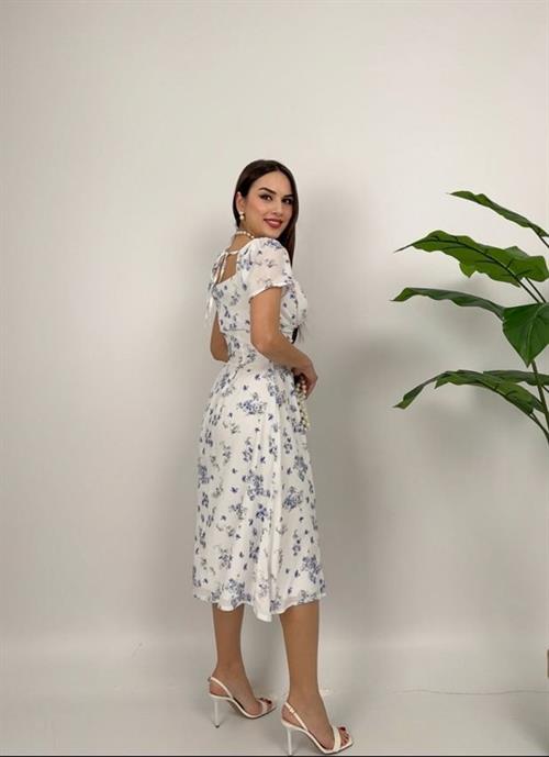 2133 ÇİÇEK DESEN KREP ELBİSE