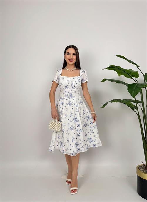 2133 ÇİÇEK DESEN KREP ELBİSE