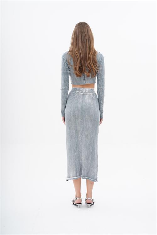 220248 ACID WASH RIBBED SET WITH CROP TOP AND LONG SKIRT