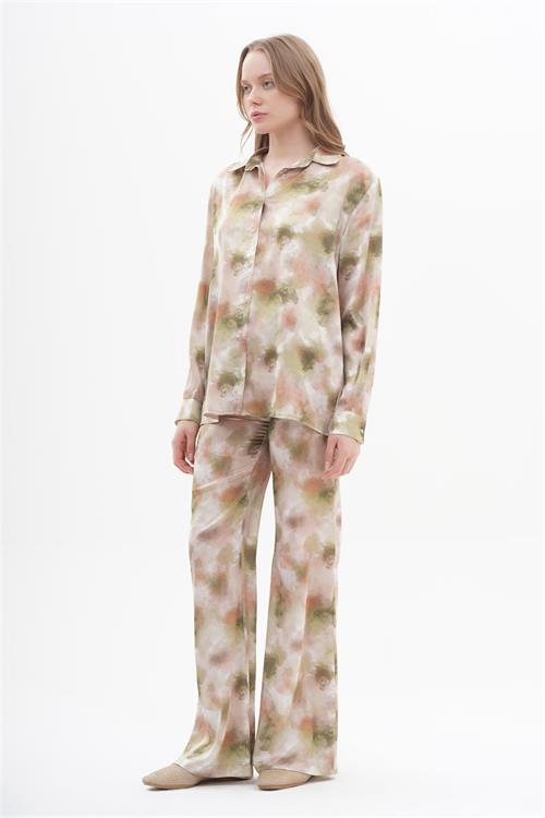 220274 BATIK PRINT BUTTON UP SHIRT WITH FLARED PANTS