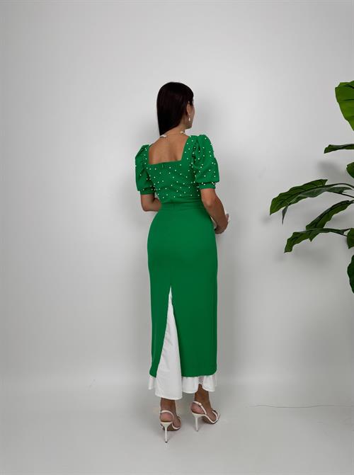 3005 İNCİ DETAYLI ELBİSE