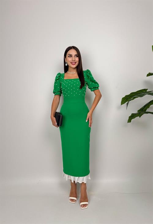 3005 İNCİ DETAYLI ELBİSE