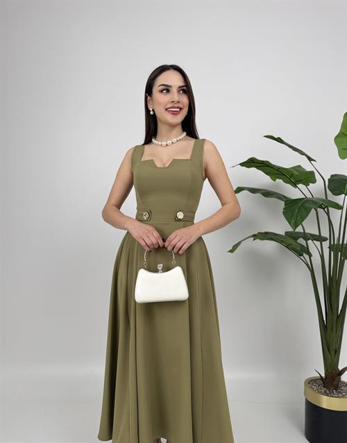 3023 KEMERİ DÜĞMELİ ELBİSE