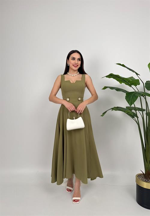 3023 KEMERİ DÜĞMELİ ELBİSE