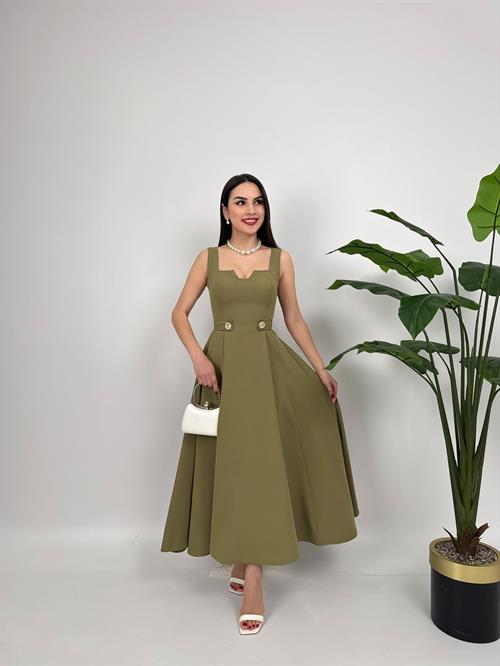 3023 KEMERİ DÜĞMELİ ELBİSE