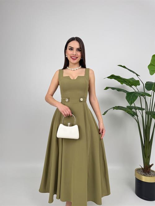 3023 KEMERİ DÜĞMELİ ELBİSE