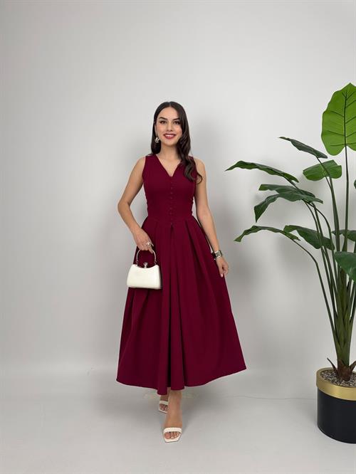 3031 KOLSUZ ÖNDEN DÜĞMELİ ELBİSE