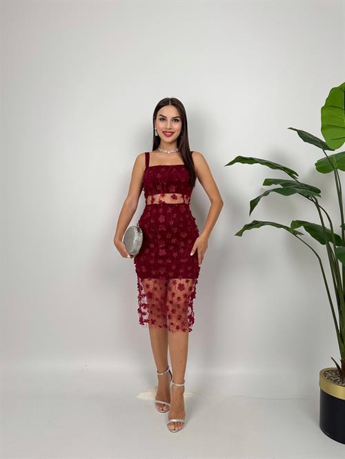 3037 ÇİÇEKLİ TÜL  ELBİSE