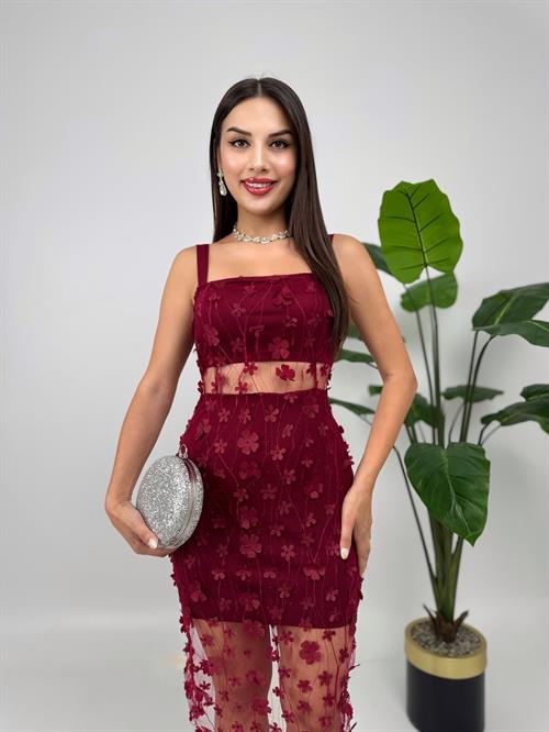 3037 ÇİÇEKLİ TÜL  ELBİSE