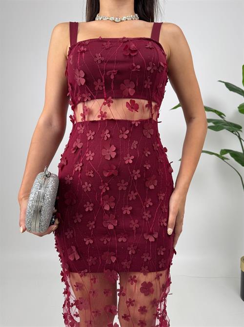 3037 ÇİÇEKLİ TÜL  ELBİSE