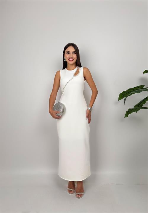 3048 OMUZ DEKOLTELİ ELBİSE