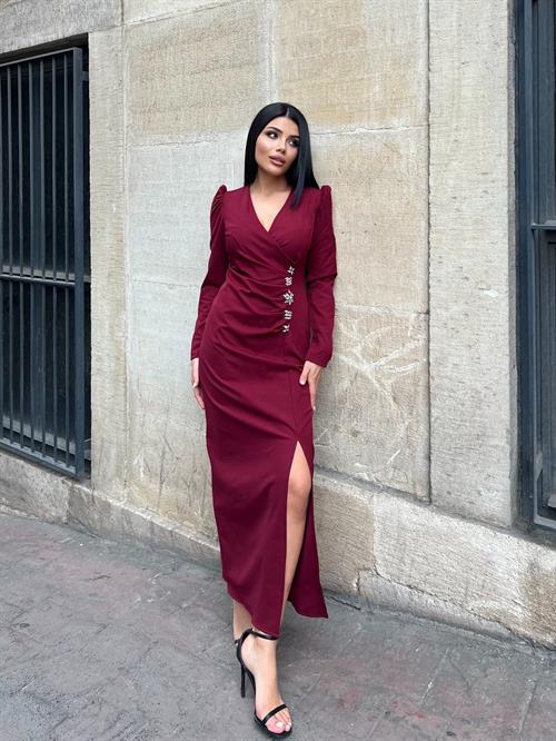 3057  V YAKA AKSESUARLI ELBİSE