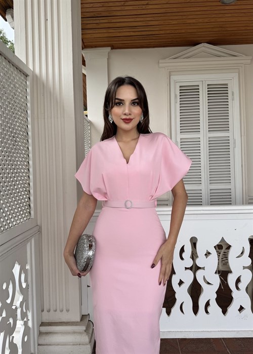 Wholesale V-Neck Dress with Matching Belt