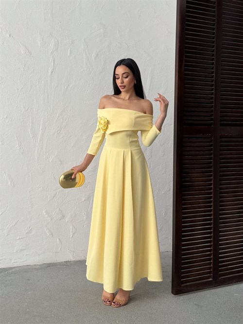 Wholesale Off-Shoulder Maxi Dress with Flower Accent