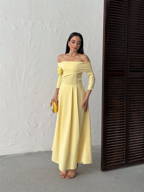 Wholesale Off-Shoulder Maxi Dress with Flower Accent