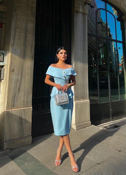 Wholesale Midi Dress with Gold Buttons