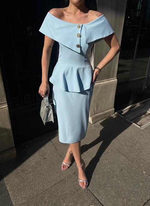 Wholesale Midi Dress with Gold Buttons