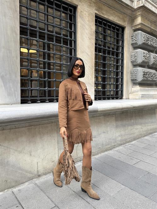 Wholesale Suede Suit - Jacket and Skirt