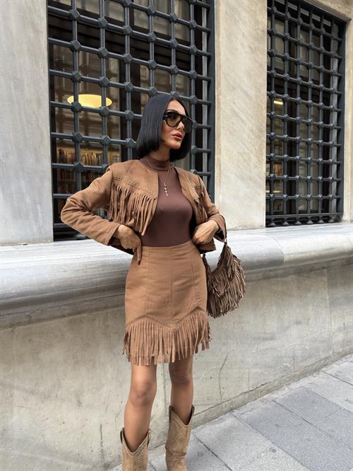 Wholesale Suede Suit - Jacket and Skirt