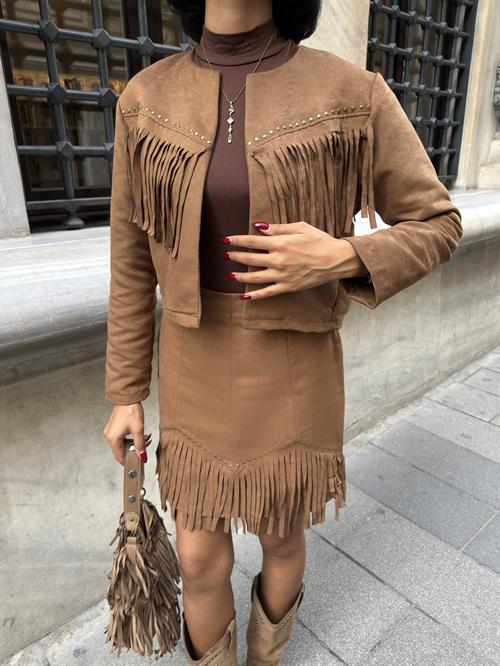 Wholesale Suede Suit - Jacket and Skirt