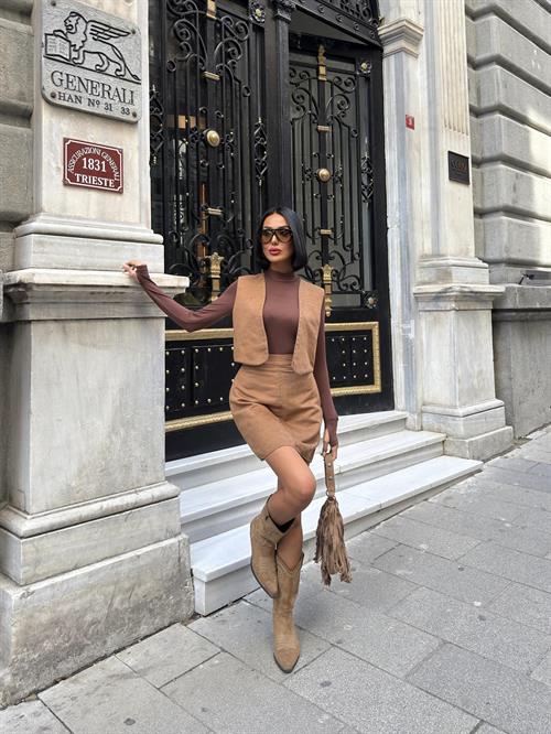 Wholesale Suede Set - Vest and Skirt