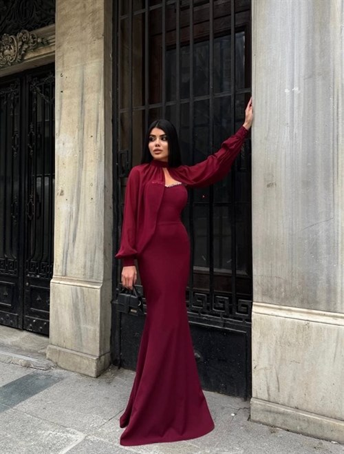 Wholesale Evening Dress with Tulle Sleeves