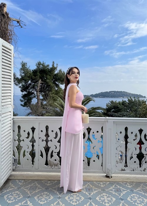 Wholesale Pearl-Embellished Chiffon Dress