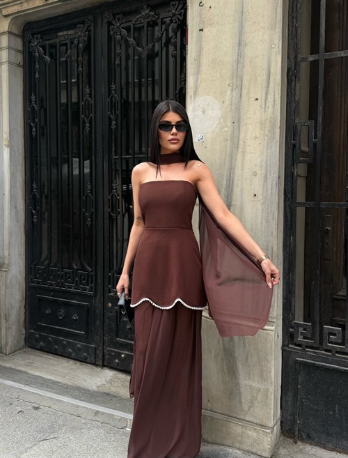 Wholesale Pearl-Embellished Chiffon Dress