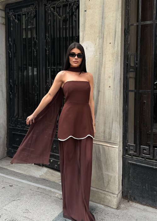 Wholesale Pearl-Embellished Chiffon Dress