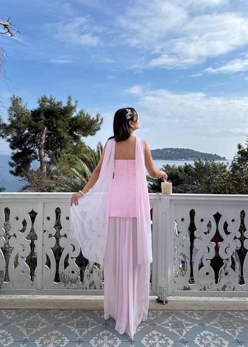 Wholesale Pearl-Embellished Chiffon Dress