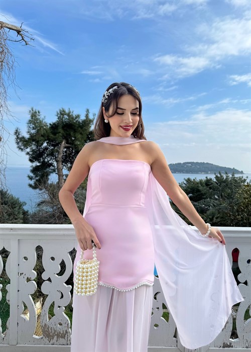 Wholesale Pearl-Embellished Chiffon Dress