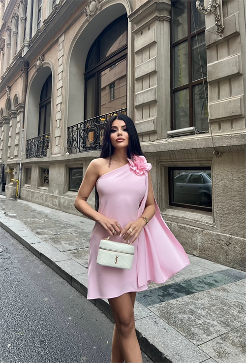 Wholesale Mini Dress with Single Sleeve and Flower Accent