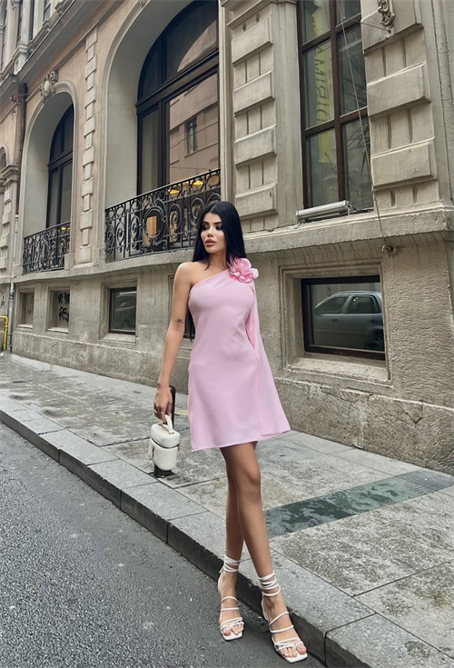 Wholesale Mini Dress with Single Sleeve and Flower Accent