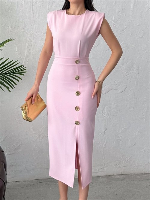 Wholesale Maxi Dress with Front Slit and Gold Buttons