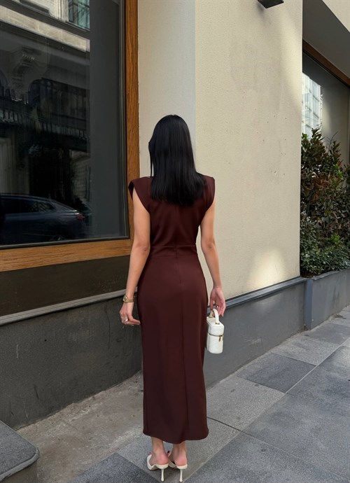 Wholesale Maxi Dress with Front Slit and Gold Buttons