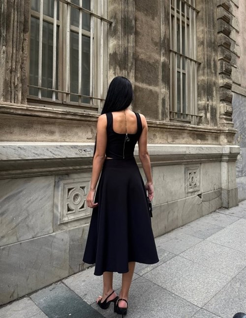 Wholesale Pearl-Embellished Crop Top and Flared Skirt Set