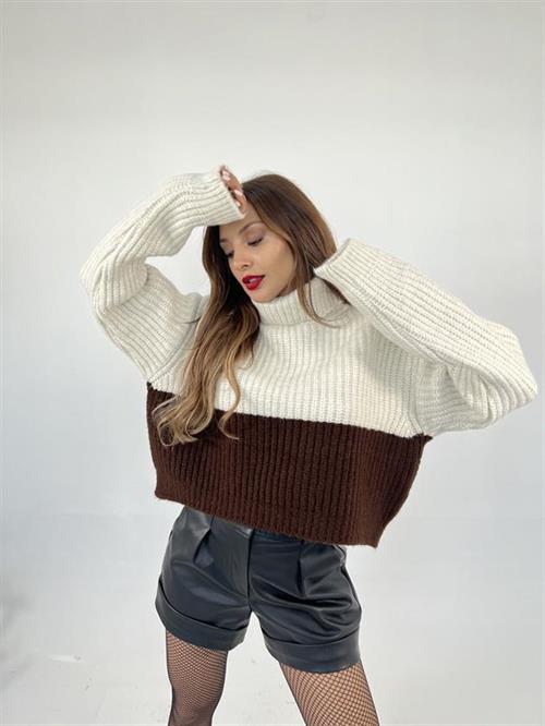 Wholesale Womens Knitwear Fisherman Striped Sweater-Cream-Brown