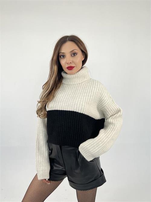 Wholesale Womens Knitwear Fisherman Striped Sweater-Cream-Black