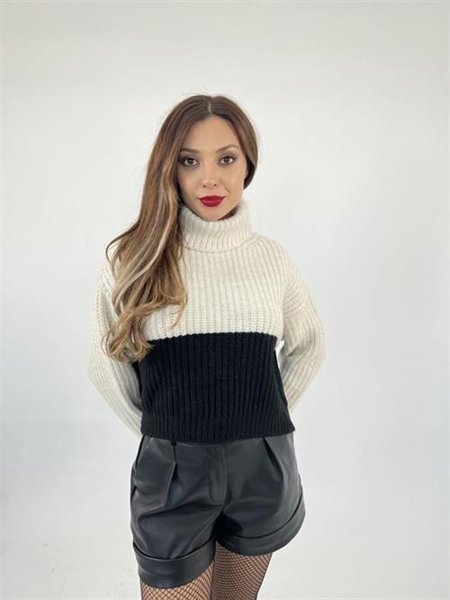 Wholesale Womens Knitwear Fisherman Striped Sweater-Cream-Black