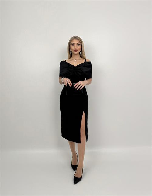 4002 MADONNA ZARA SATEN YAKA YIRTMAÇLI ELBİSE